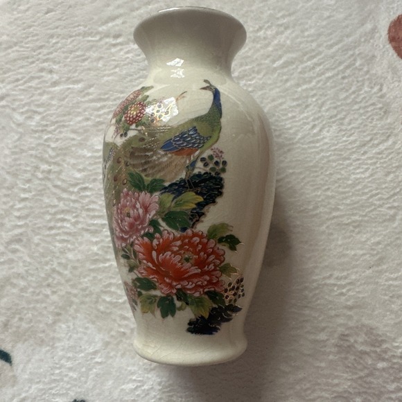 Vintage 6"  Asahi‎ Sato Gordon Collection Vase Floral Peacocks - Made in Japan - Picture 2 of 5